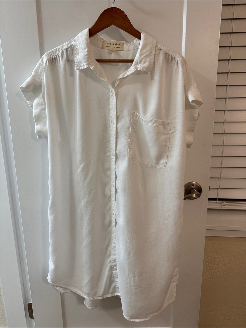 Cloth & Stone White Tencel Shirt Dress Button Front High Low Large